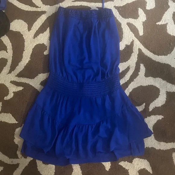 Krisa (Revolve) Smocked Strapless Mini Dress; color: Azurite - Picture 2 of 3